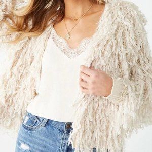 Forever 21 Shaggy Fringe Open-Front Cardigan Sweater 70s Bohemian
